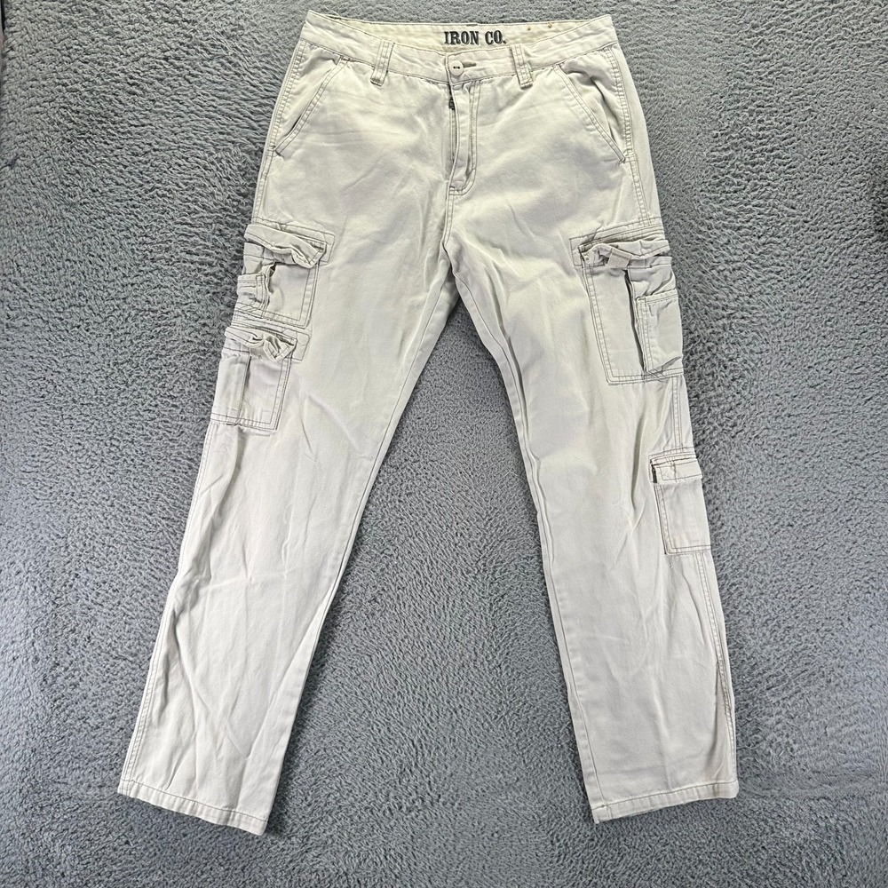 Iron Co Pant Mens 33x32 Beige Cotton Cargo Straight Utility Workwear Technician